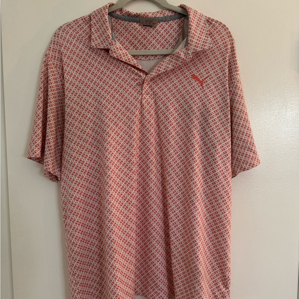 Puma Men's Red and White Geometric Polo Shirt